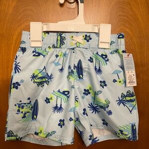 Cat & Jack Blue Swim Trunks with Green Accents
